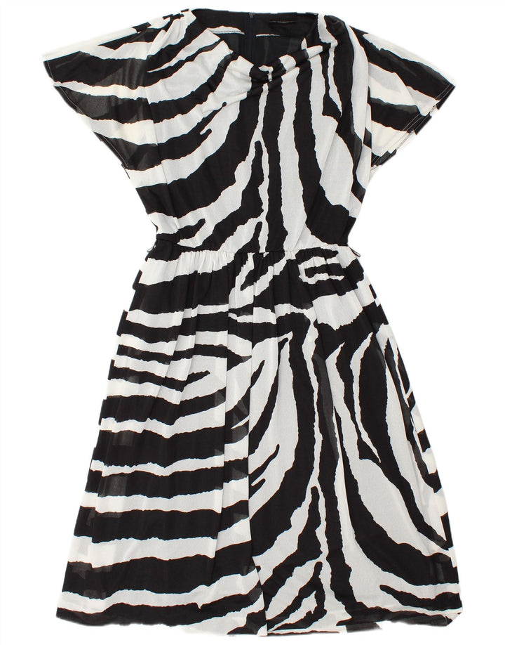 VINTAGE Womens A-Line Dress EU 38 Medium Black Striped Polyester