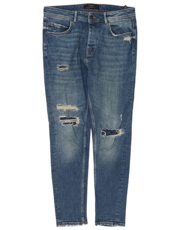 Blugi conici învechiți pentru bărbați Zara EU 42 Large W32 L28 Blue Bumbac