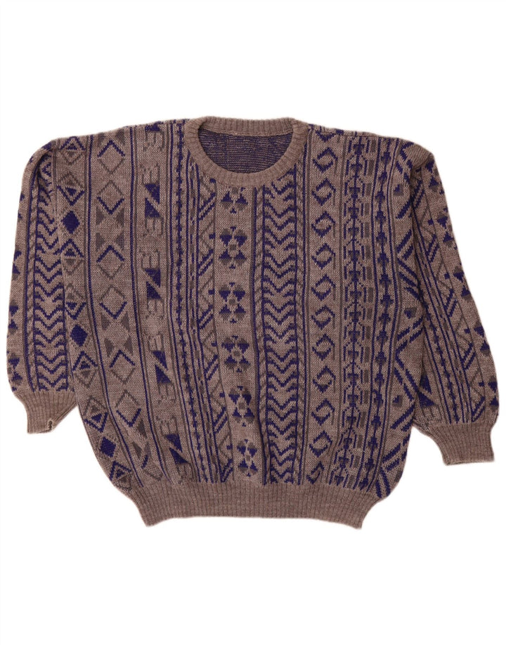Pulover vintage pentru bărbați cu decolteu rotund 2XL albastru geometric