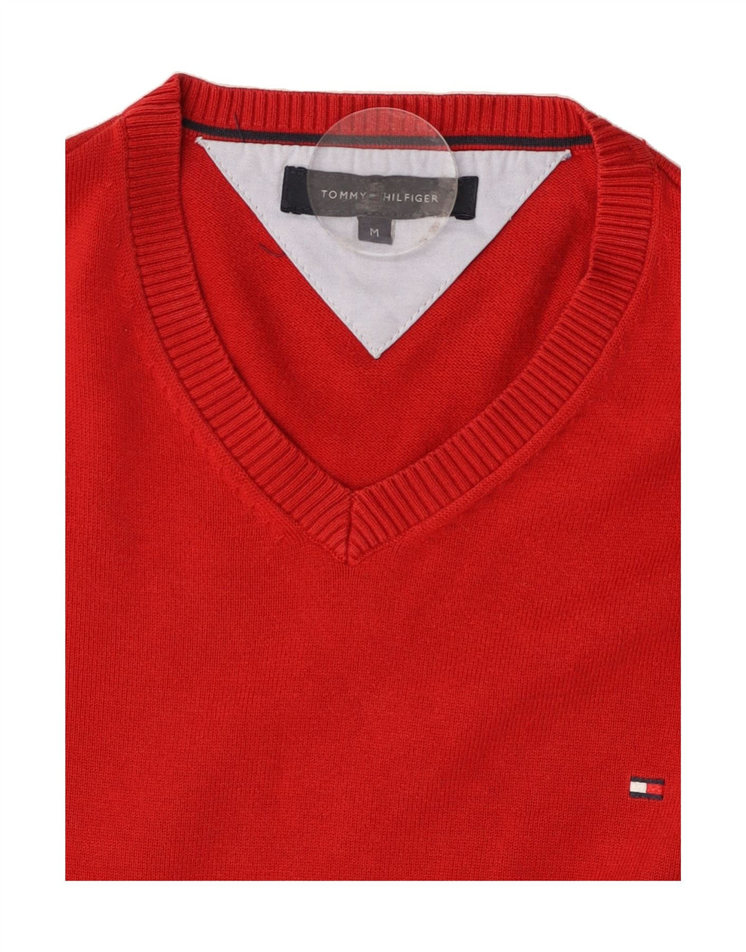 TOMMY HILFIGER Mens V-Neck Jumper Sweater Medium Red Vintage Tommy Hilfiger and Second-Hand Tommy Hilfiger from Messina Hembry 