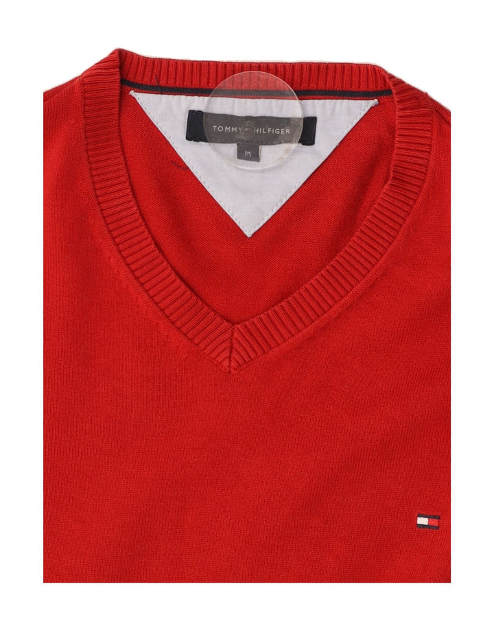 TOMMY HILFIGER Mens V-Neck Jumper Sweater Medium Red Vintage Tommy Hilfiger and Second-Hand Tommy Hilfiger from Messina Hembry 