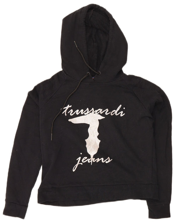Trussardi Jeans Pulover oversized Crop Graphic pentru femei UK 6 XS Negru