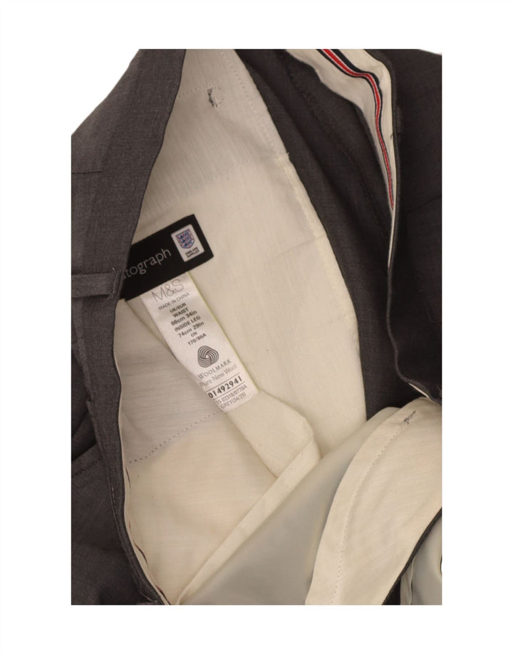 Marks & Spencer Pantaloni de costum drept bărbați cu autograf L34 L29 Lână gri