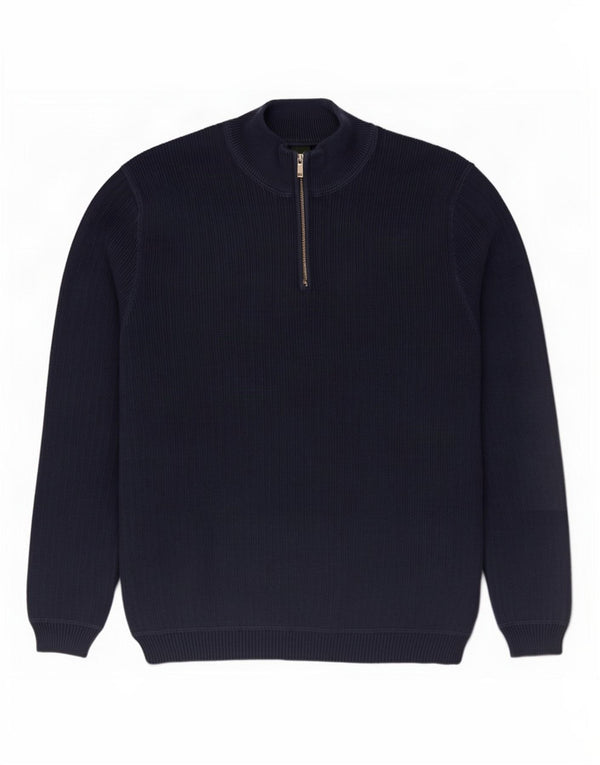 Pulover pentru bărbați Eddie Bauer, cu fermoar și gât, bumbac bleumarin 2XL