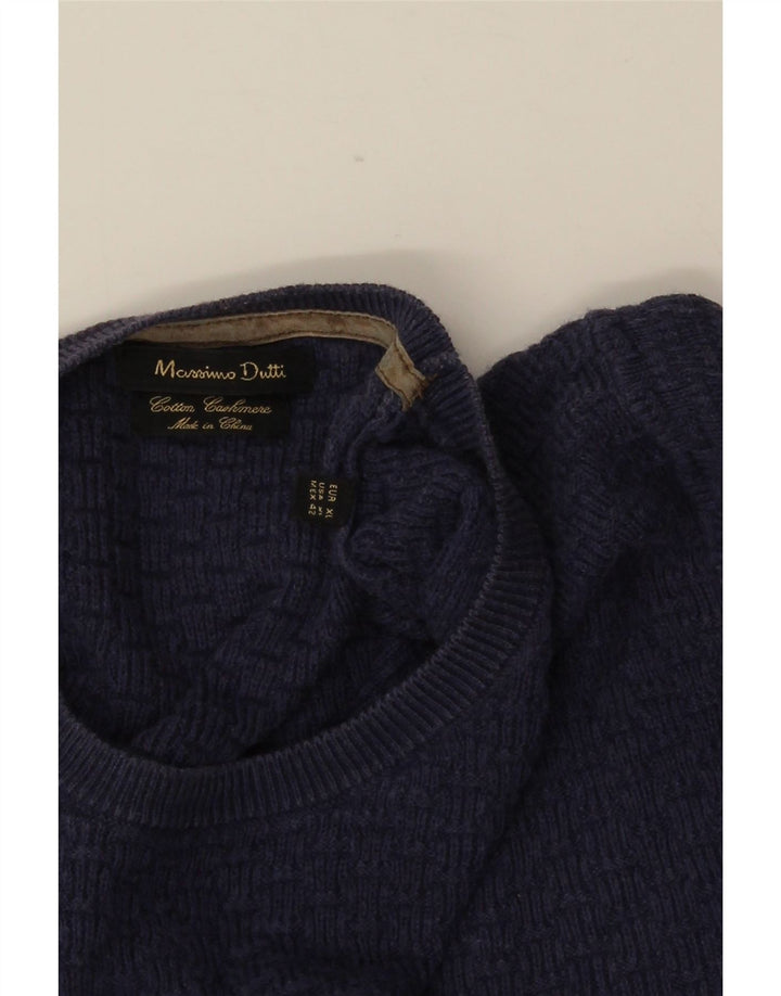 MASSIMO DUTTI Pulover pentru bărbați cu gât crew pulover XL bumbac albastru