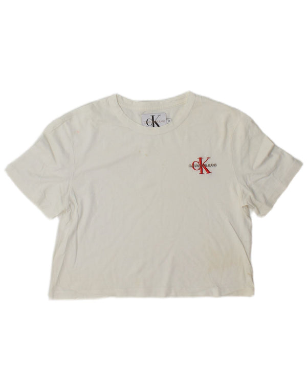 Calvin Klein Tricou Crop Top pentru femei UK 6 XS Alb