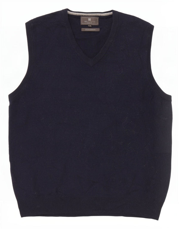Marks & Spencer Mens Regular Fit Vest Tank Top Medium Navy Blue Wool