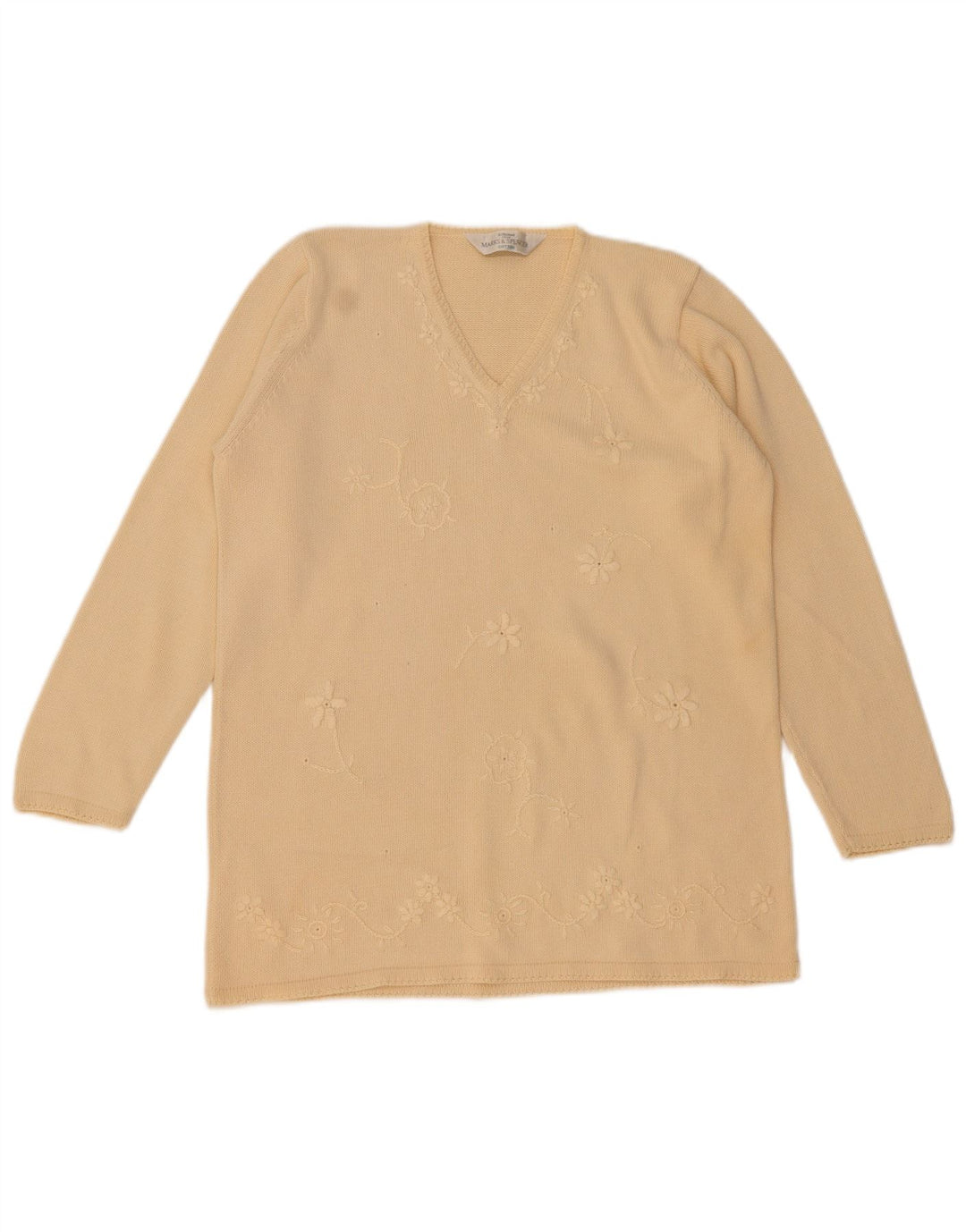 Pulover pentru femei Marks & Spencer cu decolteu în V UK 12 Medium Bej Floral