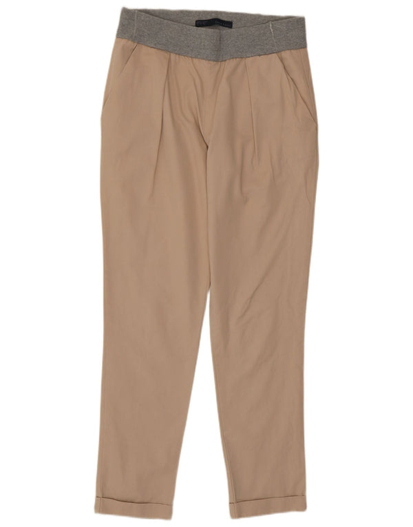 Pantaloni chino subțiri pentru femei Zara Mici L26 L27 Bej Bumbac color bloc