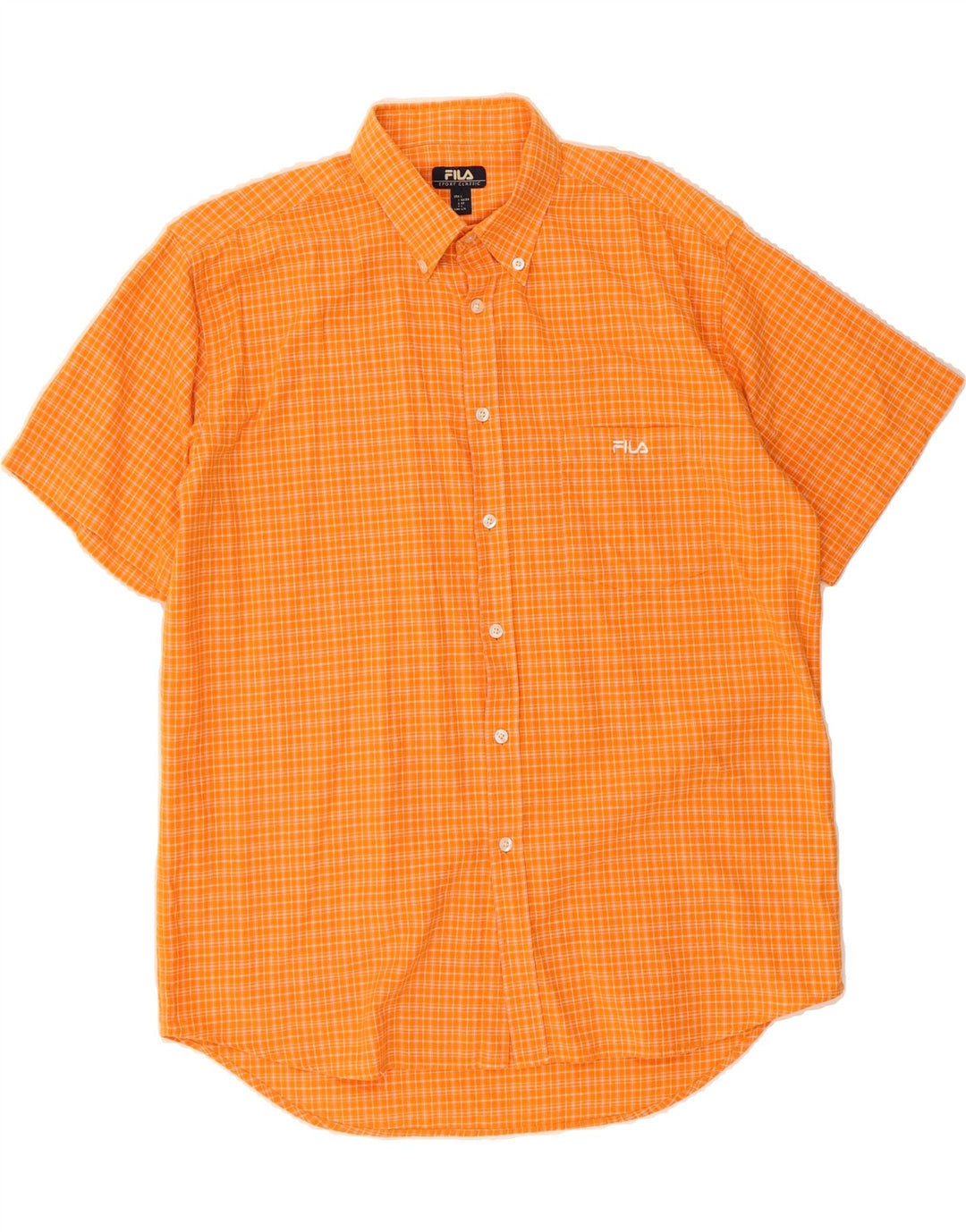 FILA Mens Short Sleeve Shirt Large Orange Check Cotton Vintage Fila and Second-Hand Fila from Messina Hembry 