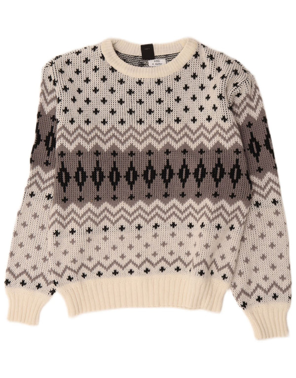 C&A Pulover pentru bărbați cu gât roșu EU 48/50 Medium White Fair Isle