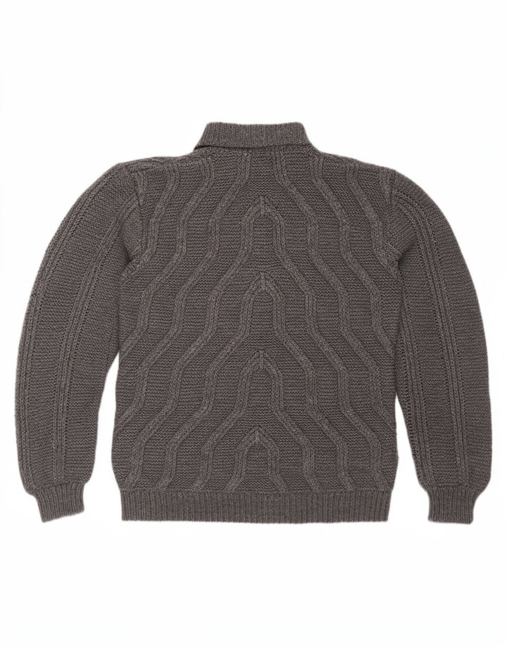 Pulover vintage pentru bărbați cu gât țestoasă, gri mediu geometric