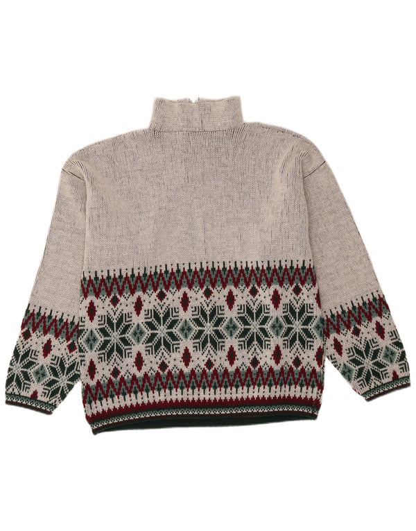 Vintage Mens Zip Neck Jumper Sweater Medium Grey Fair Isle