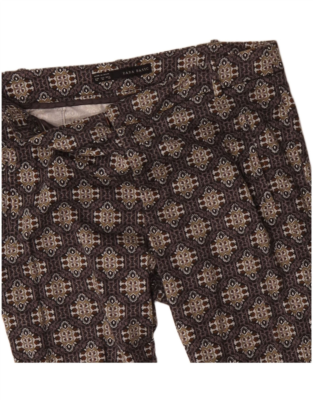 Pantaloni casual de damă ZARA slim EU 40 Medium W30 L27 Maro Geometric