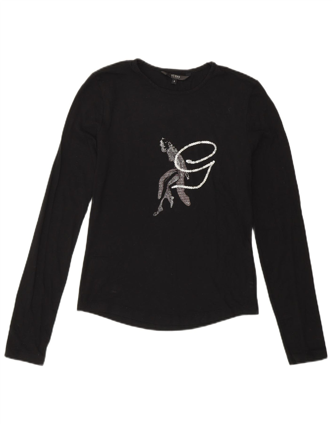 Top grafic pentru femei Guess By Marciano cu mânecă lungă Mărimea 3 XS negru