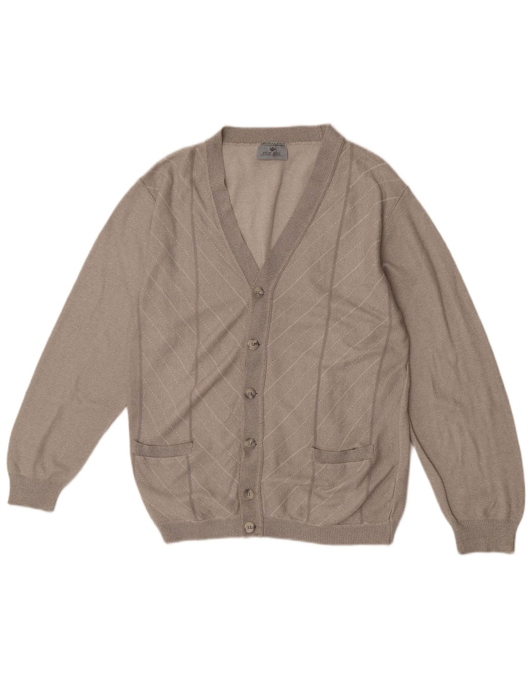 Enzo Goti Pulover Cardigan Bărbați Mic Gri Chevron Acrilic