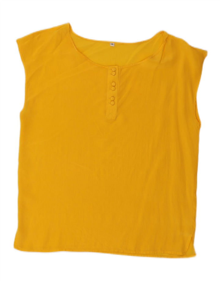 Bluză fără mâneci pentru femei VINTAGE UK 18 XL mătase galbenă