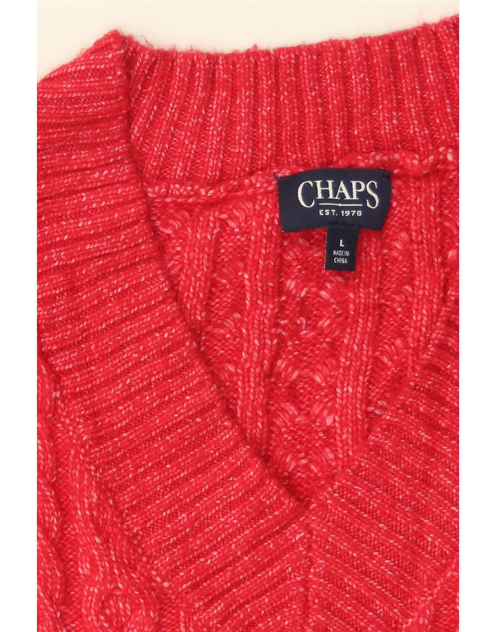CHAPS Womens V-Neck Jumper Sweater UK 16 Large Red Polyester Vintage Chaps and Second-Hand Chaps from Messina Hembry 