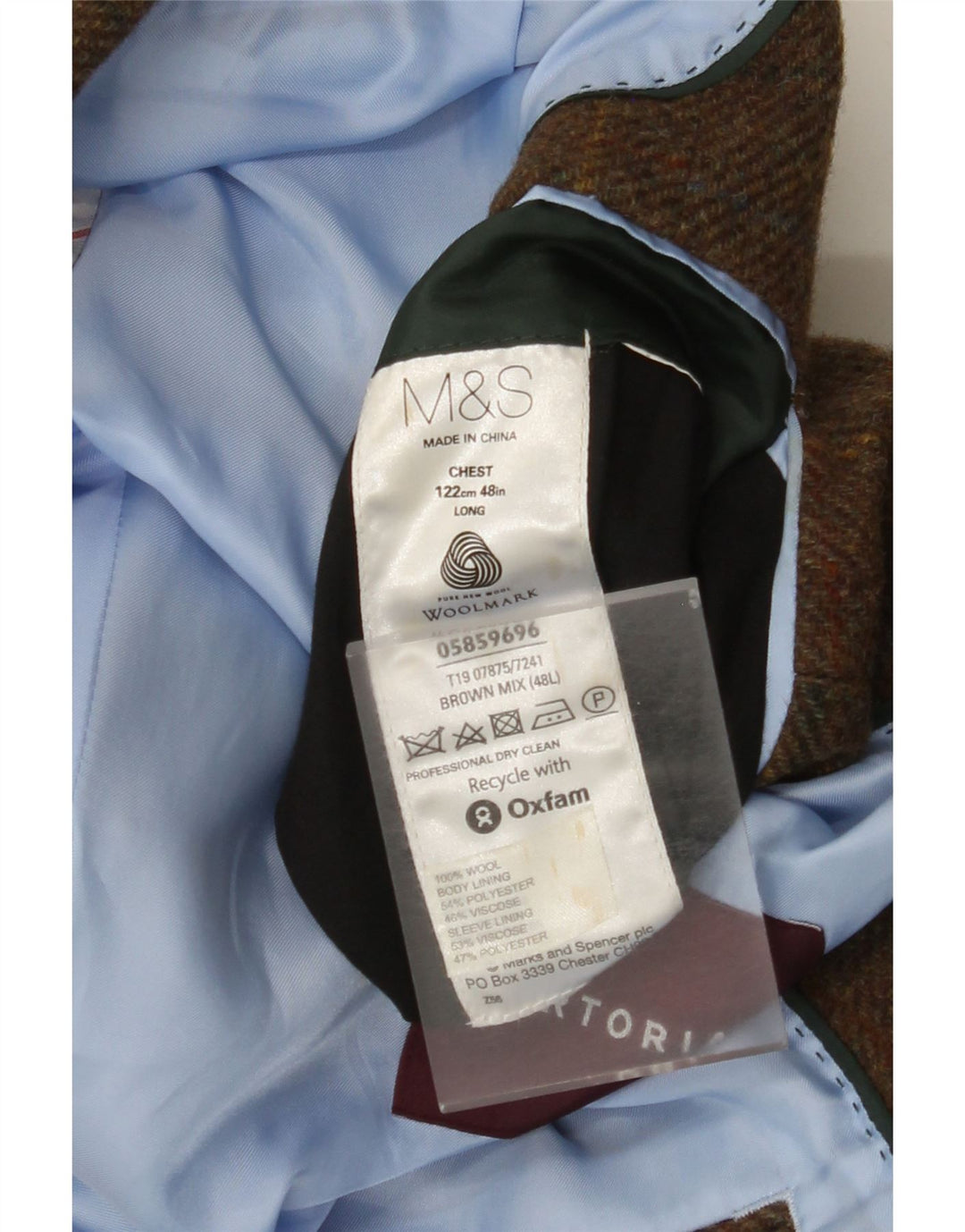 Jachetă pentru bărbați Marks & Spencer, cu 2 nasturi, UK 48 2XL Lână cu carouri maro