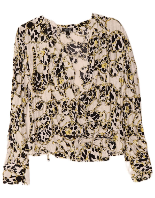 Topshop Womens Oversized Abstract Pattern Wrap Cardigan Top UK 6 XS Alb
