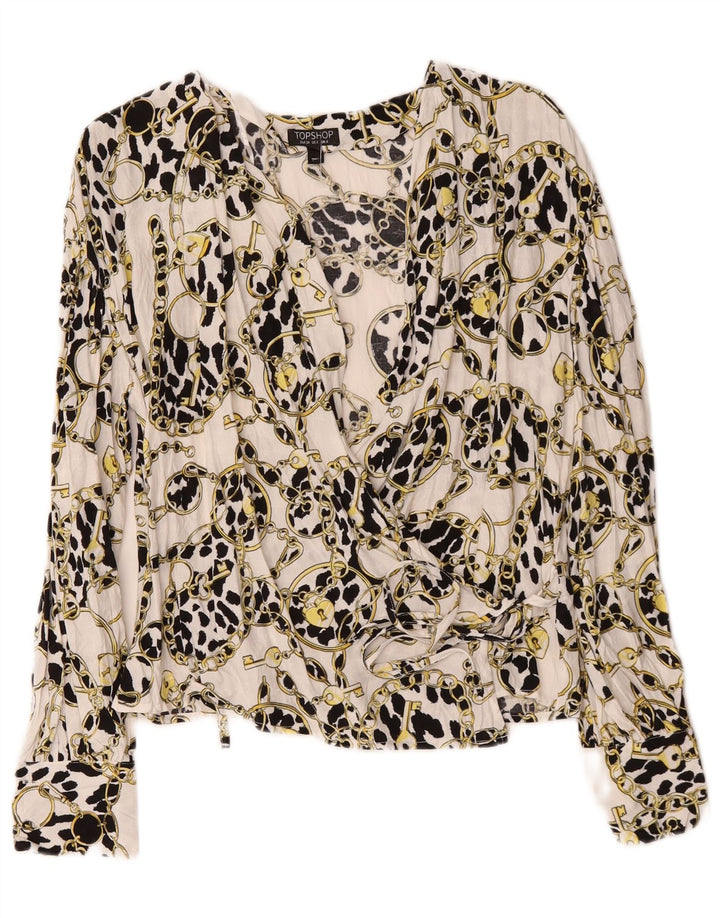 Topshop Womens Oversized Abstract Pattern Wrap Cardigan Top UK 6 XS Alb