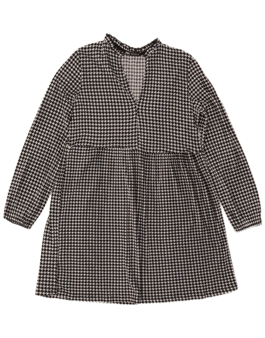 Zara Womens Long Sleeve A-Line Dress UK 14 Medium Black Houndstooth