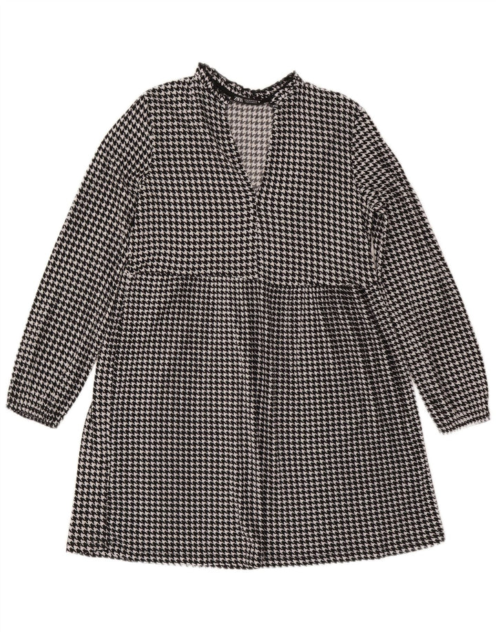 Zara Womens Long Sleeve A-Line Dress UK 14 Medium Black Houndstooth