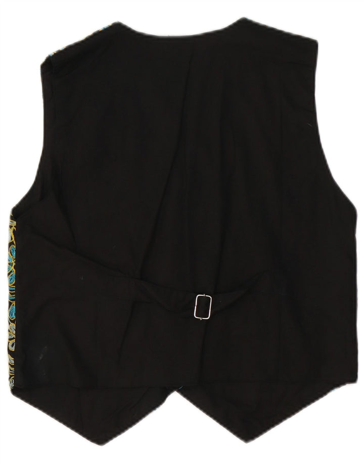 Vestă VINTAGE pentru femei UK 14 Medium Black Floral Bumbac