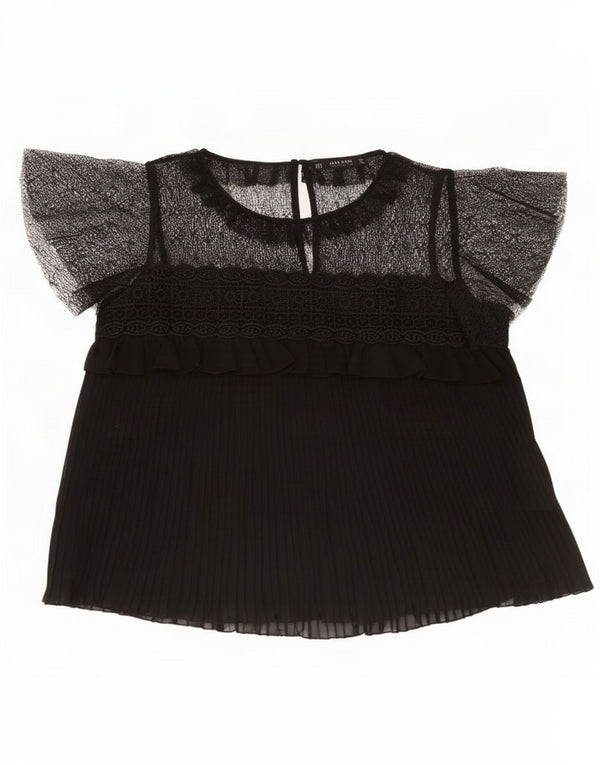 Zara Womens Blouse Top UK 18 XL Black Floral Nylon