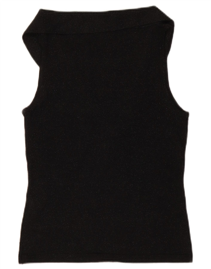 MASSIMO DUTTI Top cu vestă cu cravată în față pentru femei UK 12 Medium Black Flecked