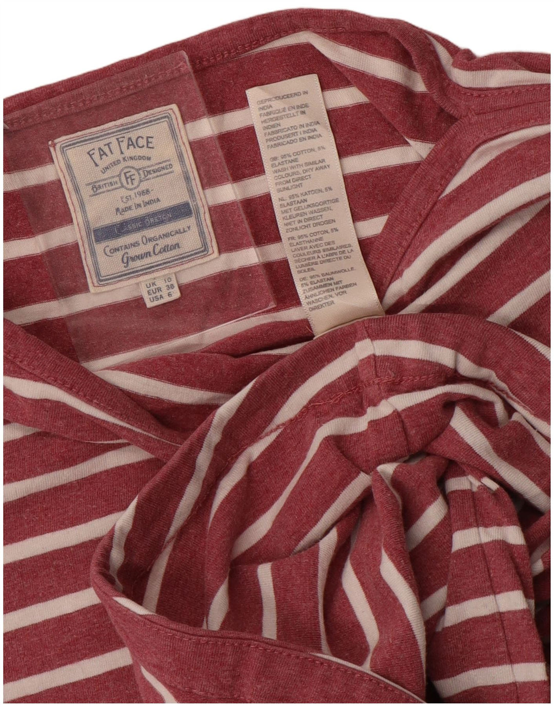 Fat Face pentru femei Top cu mânecă lungă UK 10 Small Pink Striped