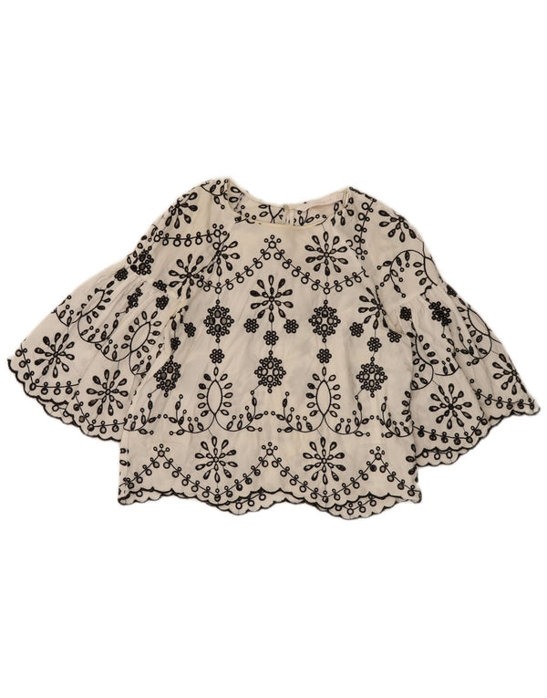 Bluză pentru femei Trafaluc Crop, cu mâneci 3/4, UK 10 Mic, Floral, alb