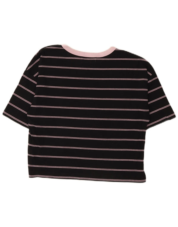 Vans Crop Tricou Top pentru femei UK 10 Small Black Striped Bumbac