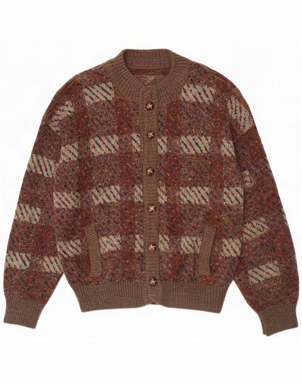 Vintage Cardigan pentru bărbați Pulover mare, maro, carouri acrilice