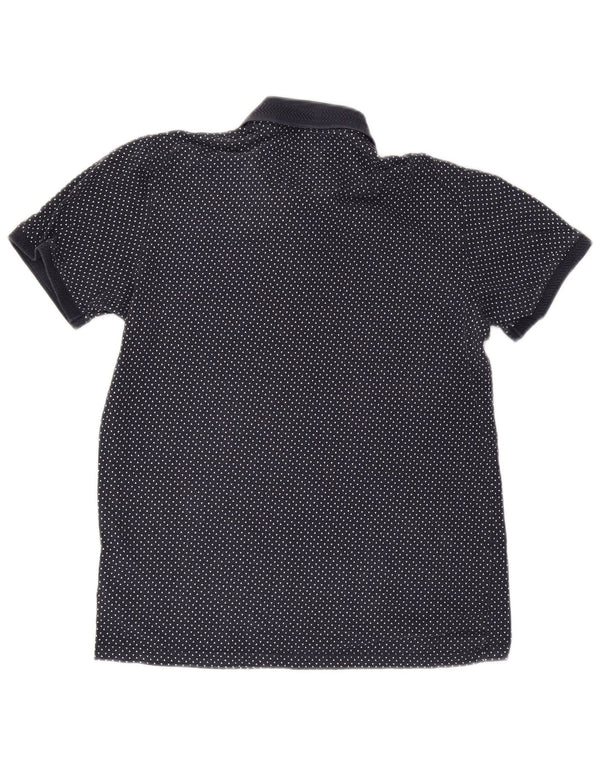 Ted Baker Mens Polo Shirt Size 3 Medium Navy Blue Spotted Cotton