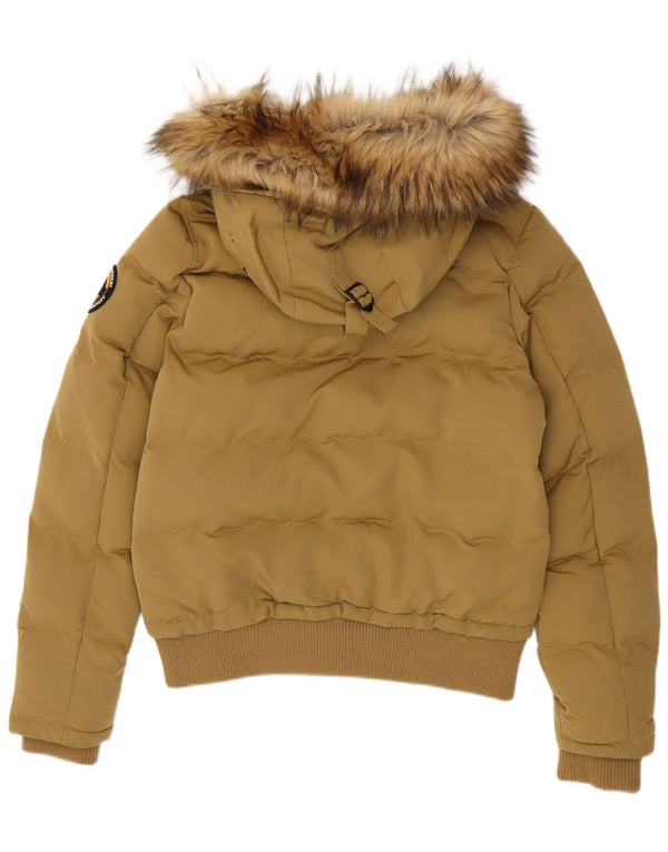 Jachetă căptușită cu glugă Superdry pentru femei UK 14, mare, bej, poliester