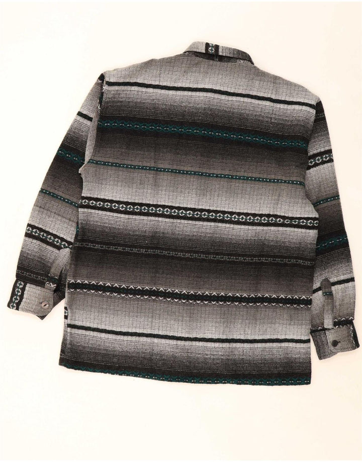 VINTAGE Mens Overshirt Shirt Medium Grey Striped Acrylic