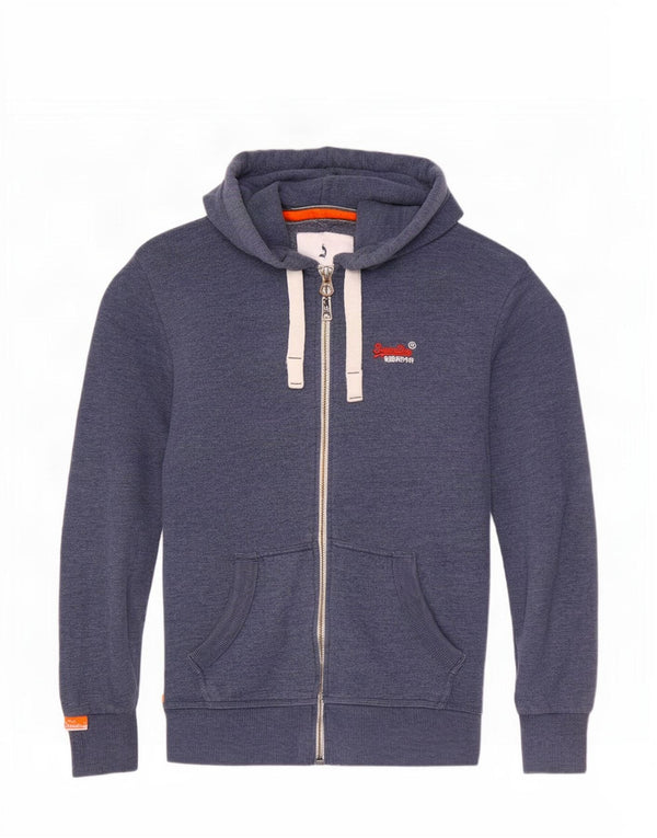 Pulover Superdry pentru bărbați, cu fermoar, bumbac, albastru
