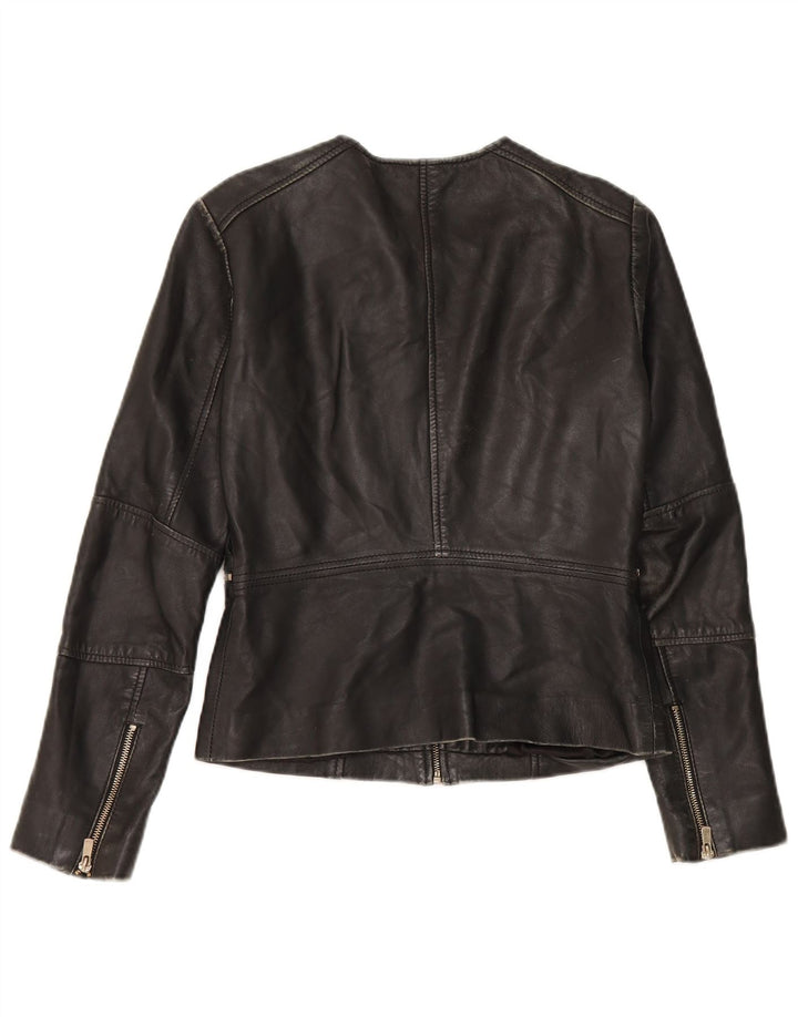 Jachetă de piele crop pentru femei Mango UK 10 Small Black