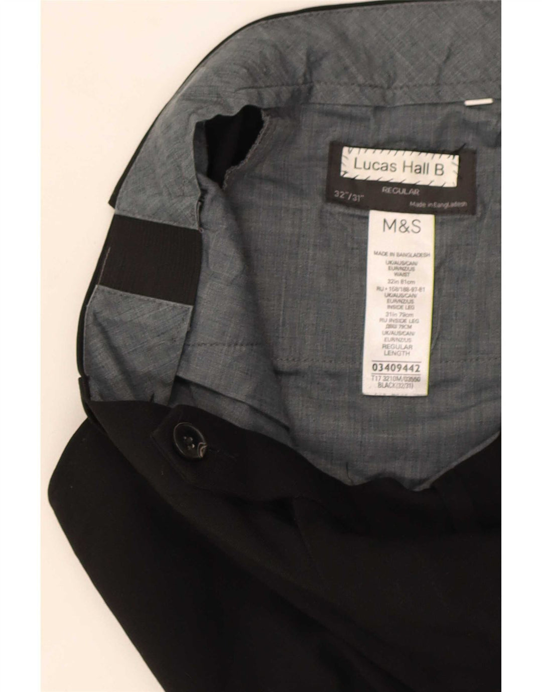 Pantaloni de costum pentru bărbați Marks & Spencer, cu ajustare normală, L32 L31, poliester negru