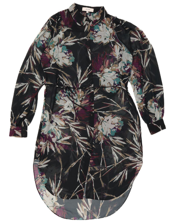 Reiss Womens See Through Oversize Shirt Dress UK 10 Small Black Floral