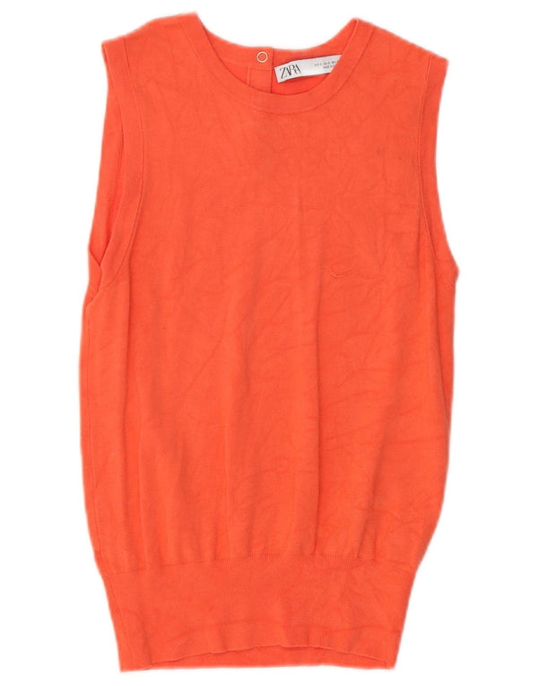 Zara Femei Vest Tank Top UK 8 Small Orange Viscose