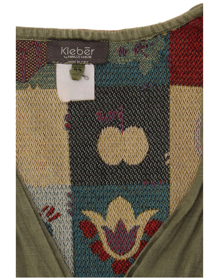 Bluză cămașă fără mâneci Vintage pentru femei IT 44 Medium Kaki Patchwork