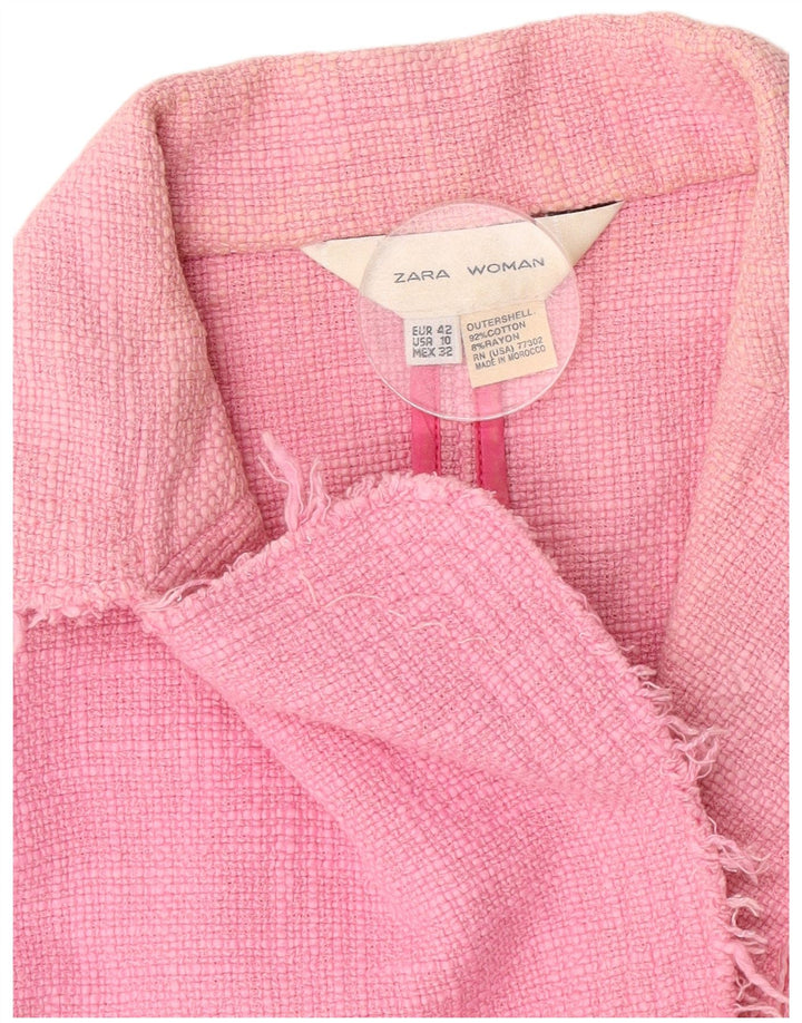 Jachetă pentru femei Zara Crop 1 Button Blazer EU 42, mare, roz, bumbac
