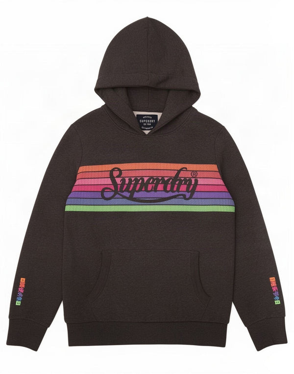 Pulover Superdry pentru damă, cu grafică, UK 16, mare, bumbac cu dungi gri