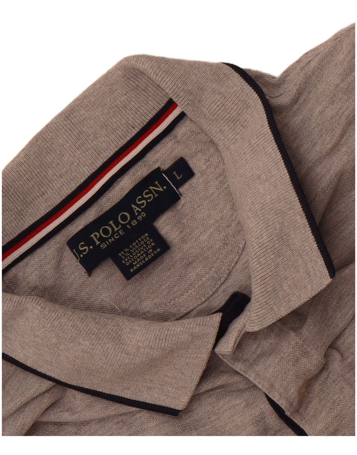 U.S. Polo Assn. Tricou polo cu grafică pentru bărbați, bumbac gri mare