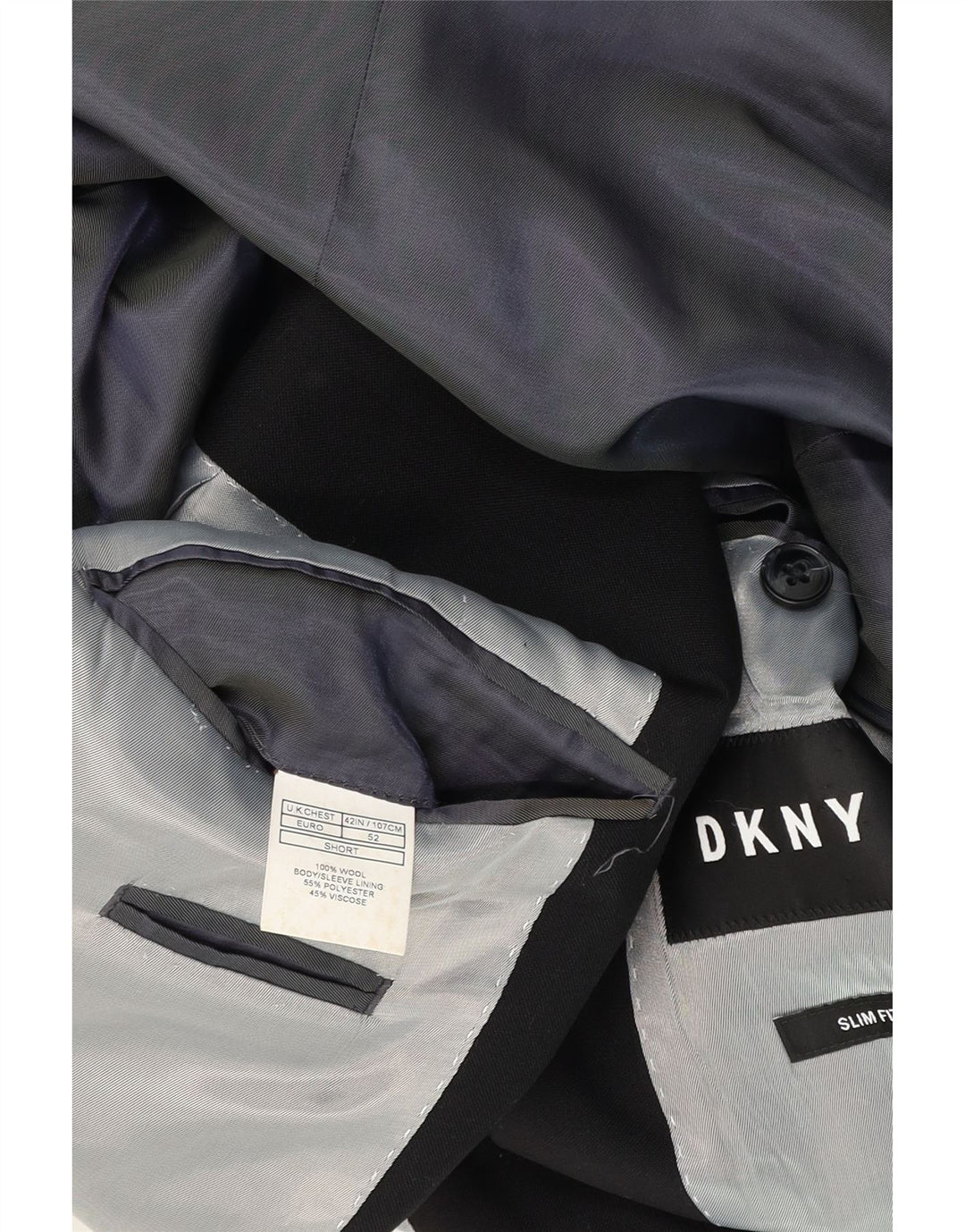 Dkny Jachetă pentru bărbați, scurtă, cu 2 nasturi, slim fit, lână neagră UK 42 XL