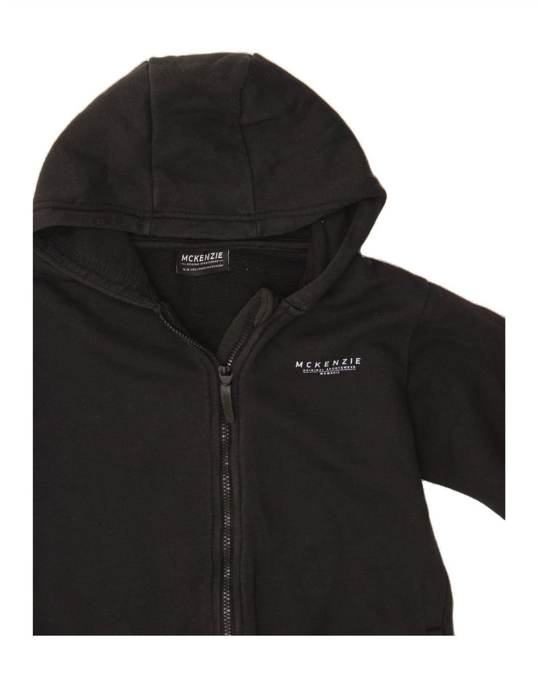 MCKENZIE Boys Zip Hoodie Sweater 13-14 Years Black Polyester Vintage Mckenzie and Second-Hand Mckenzie from Messina Hembry 