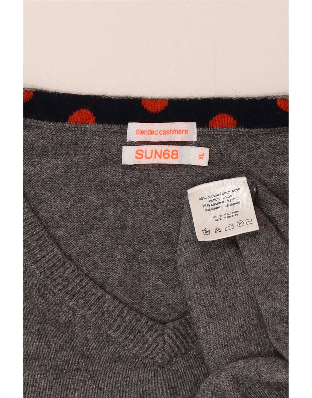 Sun68 Pulover cu decolteu în V pentru bărbați, XL, bumbac cu pete gri