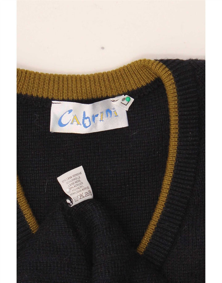 Pulover pentru bărbați Cabrini cu decolteu în V, mare, albastru bleumarin, lână Argyle/Diamond